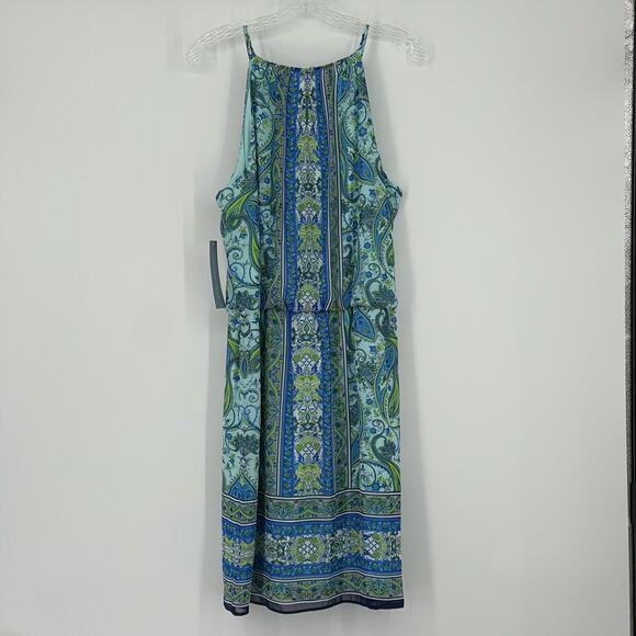 NWT London Times Sleeveless Blue Paisley Dress Sz 14 Garden Fairy Flowy Y2K 90s - Picture 2 of 16
